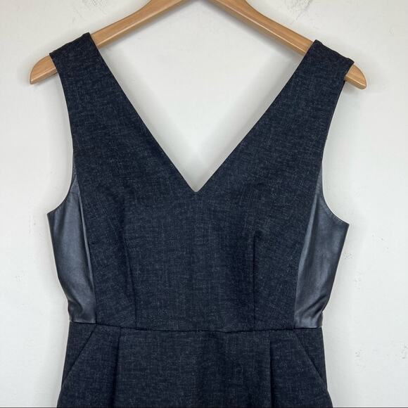 Madewell dress women's 2 V neck leather insets ponte sleeveless knee length gray - Picture 6 of 12
